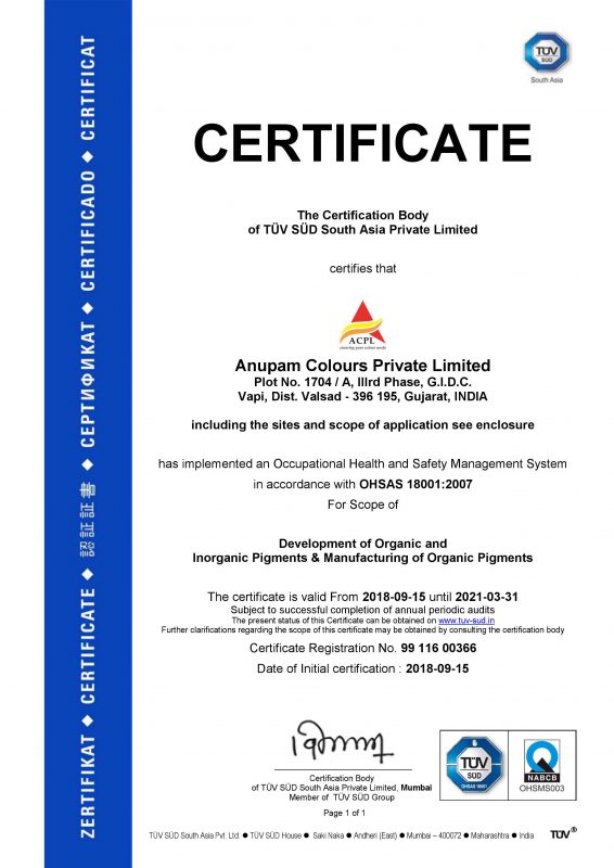 OHSAS 18001-2007 Certificate
