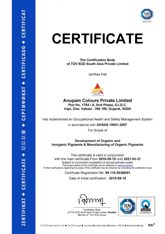 OHSAS 18001-2007 Certificate